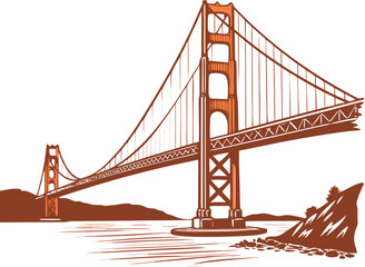 Obraz premium Simple golden gate bridge icon | California landmark vector symbol