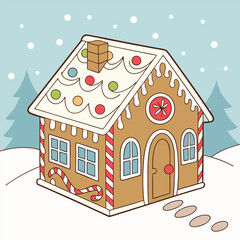 Whimsical gingerbread house banner advertisement design
