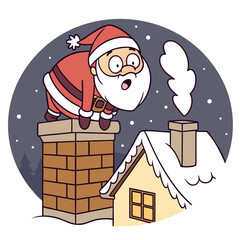 Santa claus stuck in a chimney christmas illustration
