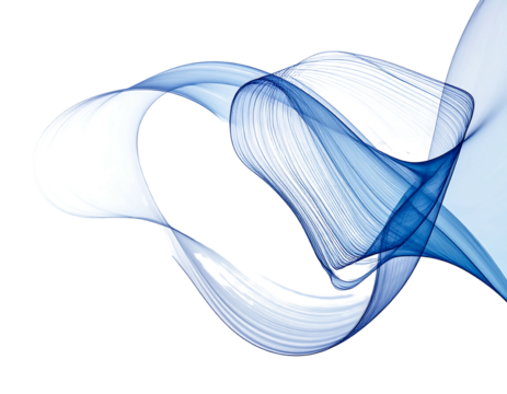 Blue ribbon swirls gently across a black background, creating a flowing, abstract design with depth and transparency