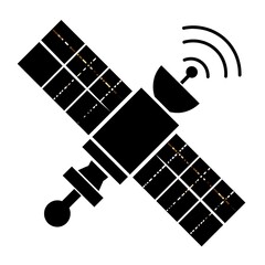 Black silhouette of a satellite with solar panels and a communication dish