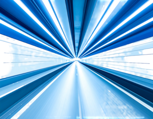 Abstract radiating blue, white lines converge at a point, creating a sense of speed and motion, reminiscent of travel