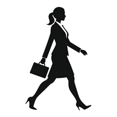Black silhouette of a woman in a suit, walking with a briefcase