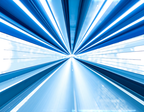 Abstract radiating blue, white lines converge at a point, creating a sense of speed and motion, reminiscent of travel