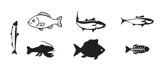 Naklejka premium Fish icon vector set , fisheries logo symbol, seafood symbol, graphic design of fish in ocean, vector illustration eps 10.