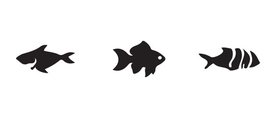 Fish logo icon set, different kinds of fish silhouette, ocean symbol or logo, fish vector designs, vector Illustration eps 10.