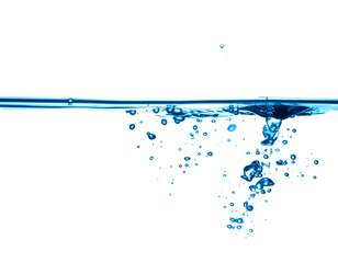 Blue water line with bubbles rising against a stark black backdrop, creating a striking contrast