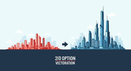 Naklejka premium Cityscape transformation from red to blue, urban development concept.