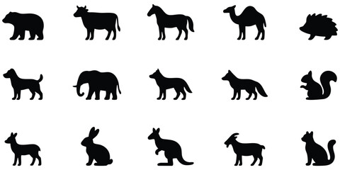 Wild and domestic animal silhouettes, Animal shape icon collection, Nature wildlife animal design set