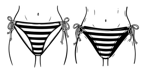 Two bikini bottoms with striped patterns, perfect for summer fashion designs