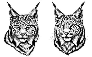 Two lynx heads, showcasing intricate details and unique patterns of the animal