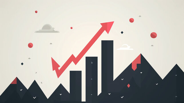 "Artistic Growth Chart: A stylized depiction of an upward-trending red arrow over a bar graph, accented with paint splatters, illustrating progress and success with a creative flair." - Powered by Adobe