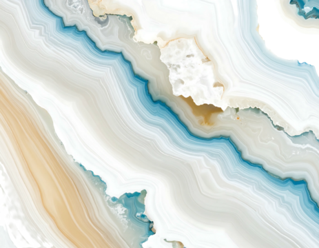 Abstract stone swirl. Pale blue, brown, and white curved bands form a layered agate pattern with mineral-like textures