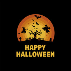Happy Halloween silhouette vector logo illustration