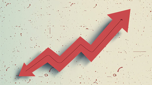 "Artistic Growth Chart: A stylized depiction of an upward-trending red arrow over a bar graph, accented with paint splatters, illustrating progress and success with a creative flair."
