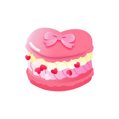 Pink Macaron Vector | Cute Kawaii Dessert Clipart with Bow and Cherry Filling, Pastel French Sweet Illustration

