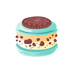 Chocolate Mint Cookie Macaron Vector | Kawaii Dessert Clipart, Cute French Pastry Illustration with Cream Filling
