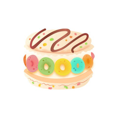 Donut Sprinkle Macaron Vector | Cute Kawaii Dessert Clipart, Colorful Pastry with Glazed Topping and Candy Decoration
