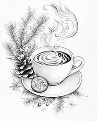 copy space, holiday border, black and white style, pinecones, branches, holly leaves, snowflakes, Christmas styling, decorative layout, graphic illustration, winter aesthetics, minimal arrangement, ar