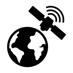 Satellite orbiting earth vector illustration for global communication and technology solutions design