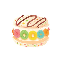 Donut Sprinkle Macaron Vector | Cute Kawaii Dessert Clipart, Colorful Pastry with Glazed Topping and Candy Decoration
