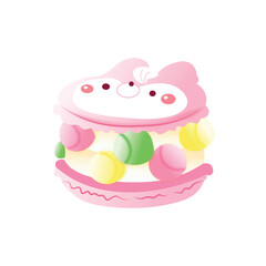 Bunny Candy Macaron Vector | Cute Kawaii Dessert Clipart with Colorful Candies and Pastel Cream, Adorable Rabbit Cookie Illustration
