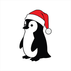 Cute christmas penguins with festive holiday elements and snowy background