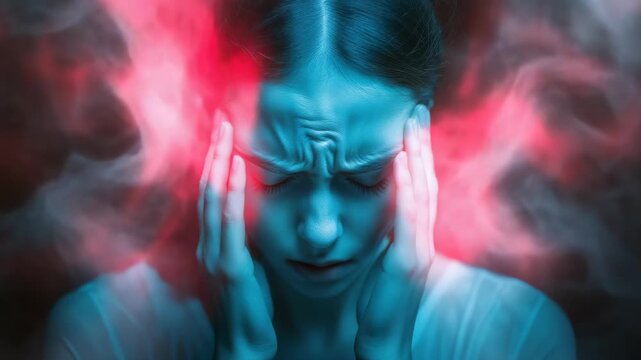 Balance loss scene: Woman confronts vertigo sign, inner chaos, postural sway, wellness crack, health jolt, medical angle, emotional stir, physical blur, mental storm, stability threat, focus lapse