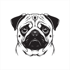 Charming minimalist cartoon pug portrait illustration with vibrant color options