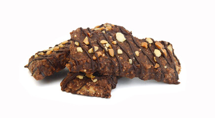 Honey bars with peanuts on white background