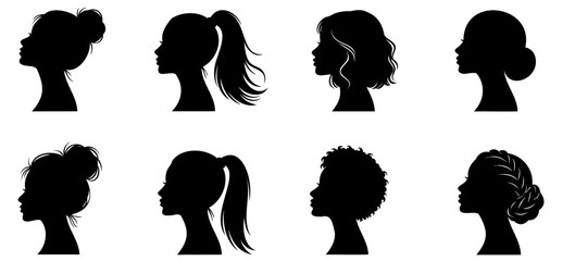 vector silhouettes of women's head faces