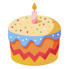 Flat vector illustration of an easter cake with sprinkles and a candle