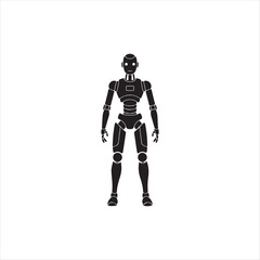 Futuristic robot silhouette with advanced technology elements black and white