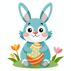 Obraz premium Adorable bunny holding a beautifully decorated easter egg in a cart