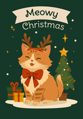 Merry Christmas. Meowy Christmas. Christmas cards with cats. Vector illustration.