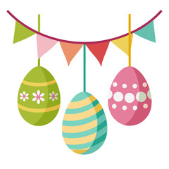 Flat design easter egg garland with ribbons for decoration