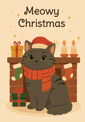 Merry Christmas. Meowy Christmas. Christmas cards with cats. Vector illustration.