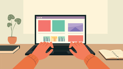 Work presentation. Bussines people working in office. Remote work. Flat illustration for bussines.