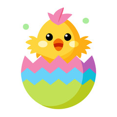 Cute chick hatching from a colorful cracked egg