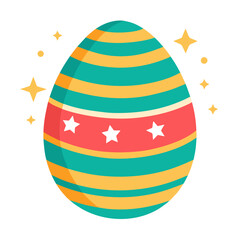 Festive painted egg decorated with stripes and stars