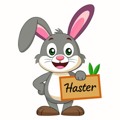 Cute bunny holding a happy easter sign next to a car