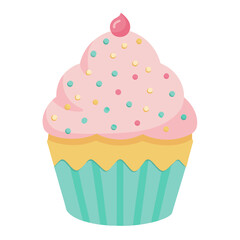 Cute easter cupcake with colorful pastel sprinkles flat design