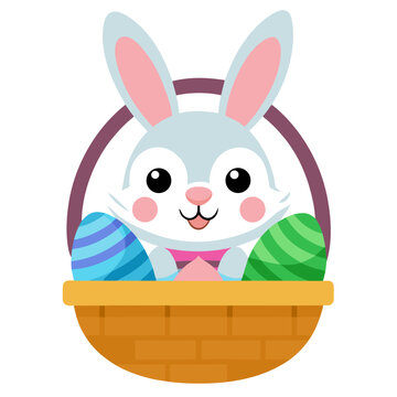 Cute bunny peeking out of an easter basket illustration