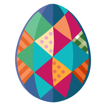 Colorful painted egg with patchwork quilt patterns