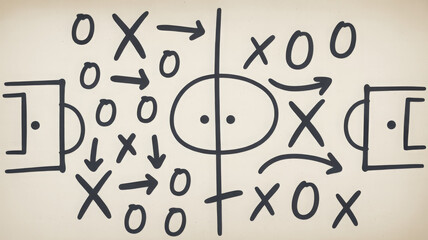 Soccer strategy diagram with xs and os on a field 