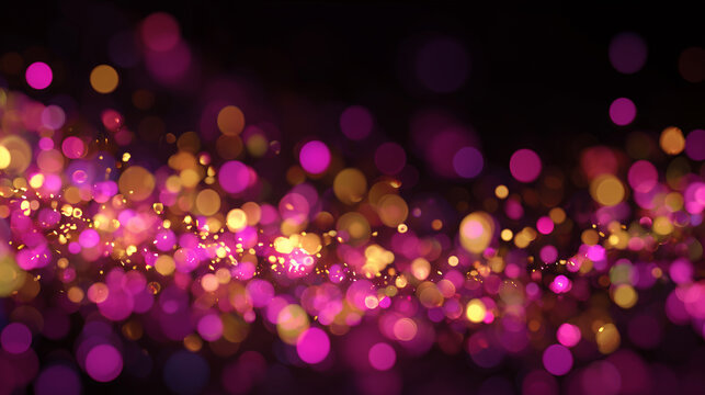 Abstract background with glowing golden and magenta bokeh lights — festive and elegant backdrop symbolizing celebration, glamour, and digital energy, ideal for holiday or party design themes