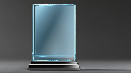 Clear crystal award trophy on a shiny black and silver base. Use for celebrating success, recognition, and achievement of excellence.