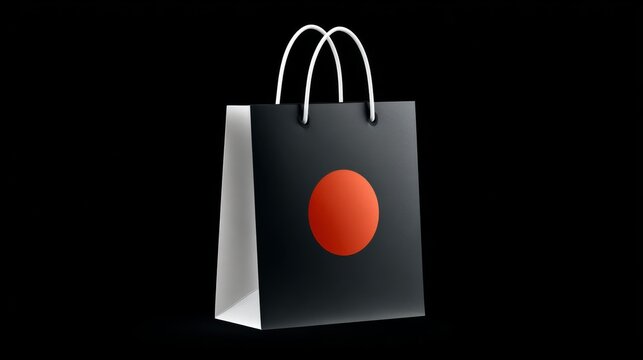 Stylish black shopping bag with a prominent red circle design, featuring a minimalist aesthetic, perfect for branding and retail purposes, showcasing modern packaging trends and consumer culture