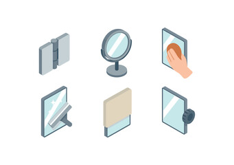 isometric icon items isolated on white background mirror tilting hinge mirror magnification lens mirror surface polish mirror silvering layer mirror dust cover mirror adjustment knob