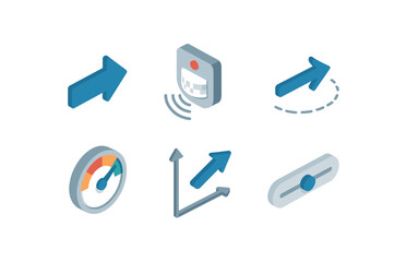 isometric icon items isolated on white background movement vector arrow movement motion sensor movement trajectory path movement speedometer movement kinematic diagram movement slider